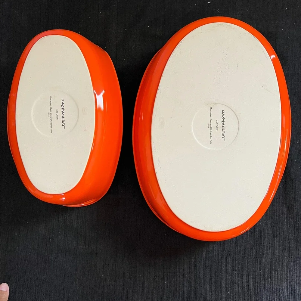 Rachael Ray Orange Stoneware Au Gratin Baker Set 1.25 Qt & 2.25 Qt G014 Oval